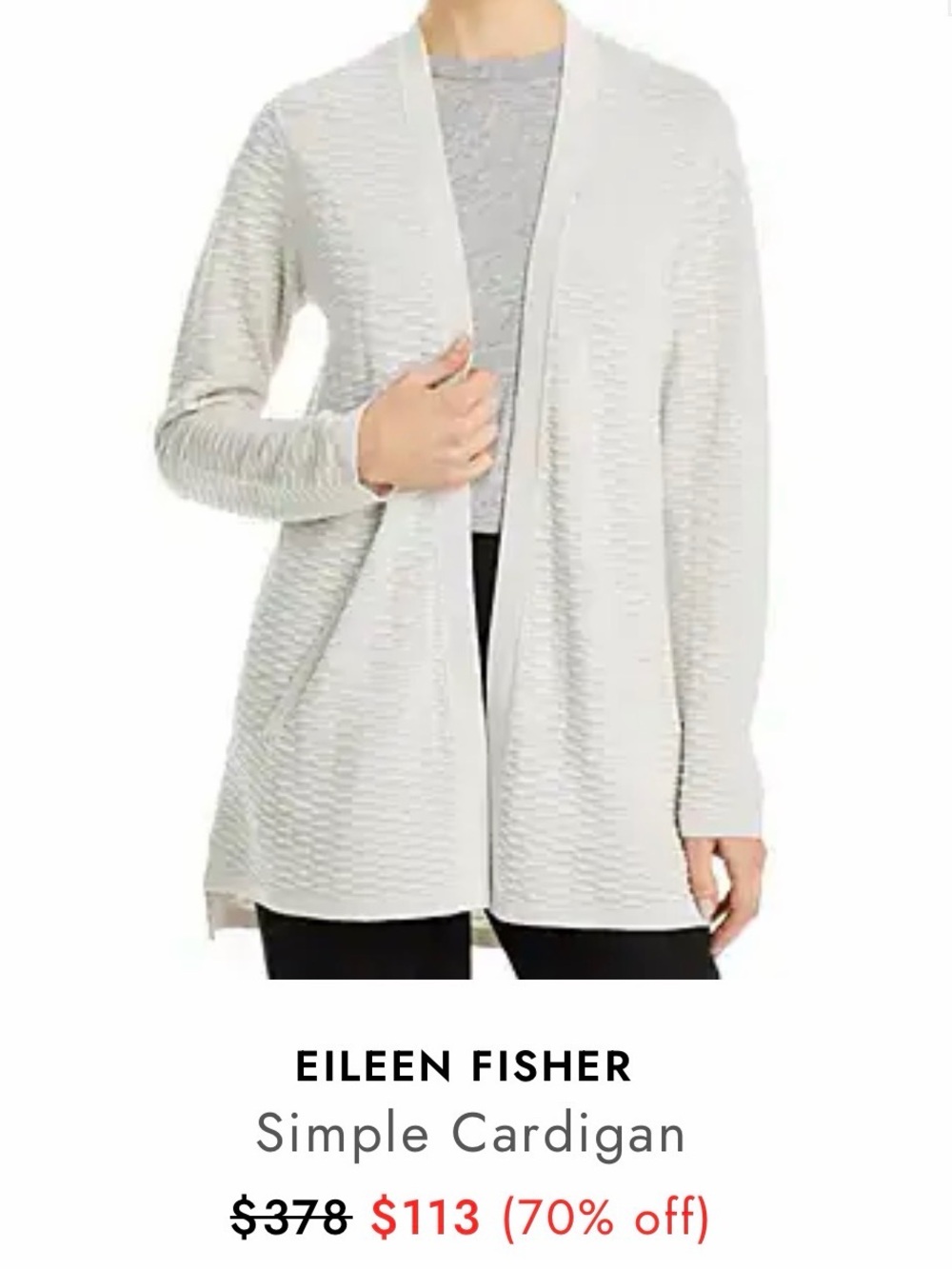 Eileen Fisher Light Cream Open-Front Textured Cardigan
